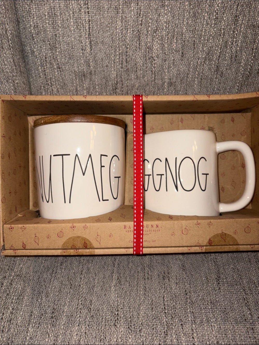 Rae Dunn NUTMEG canister & EGGNOG mug set